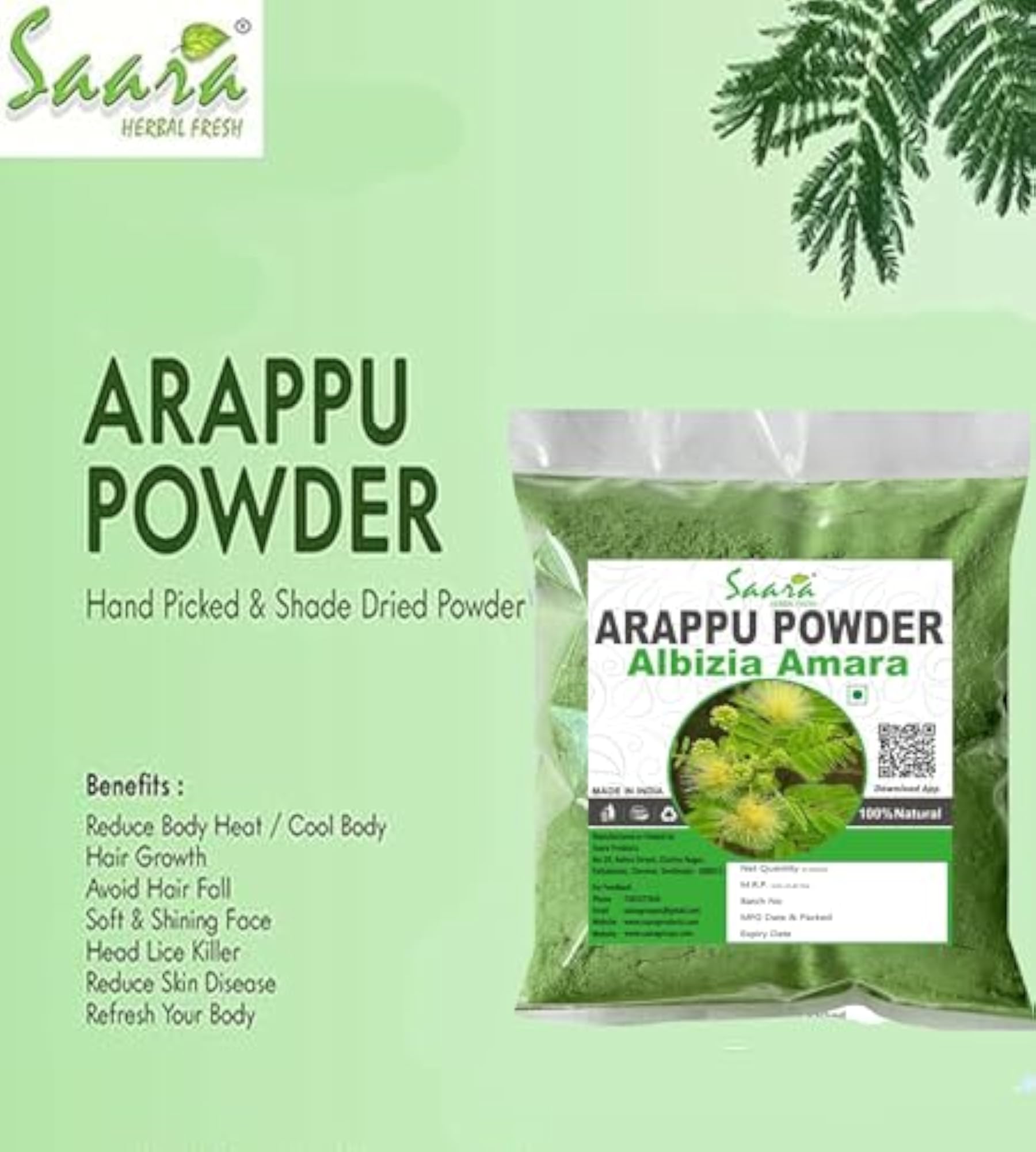 Arappu Powder for Hair Care, Organic Green Arappu
